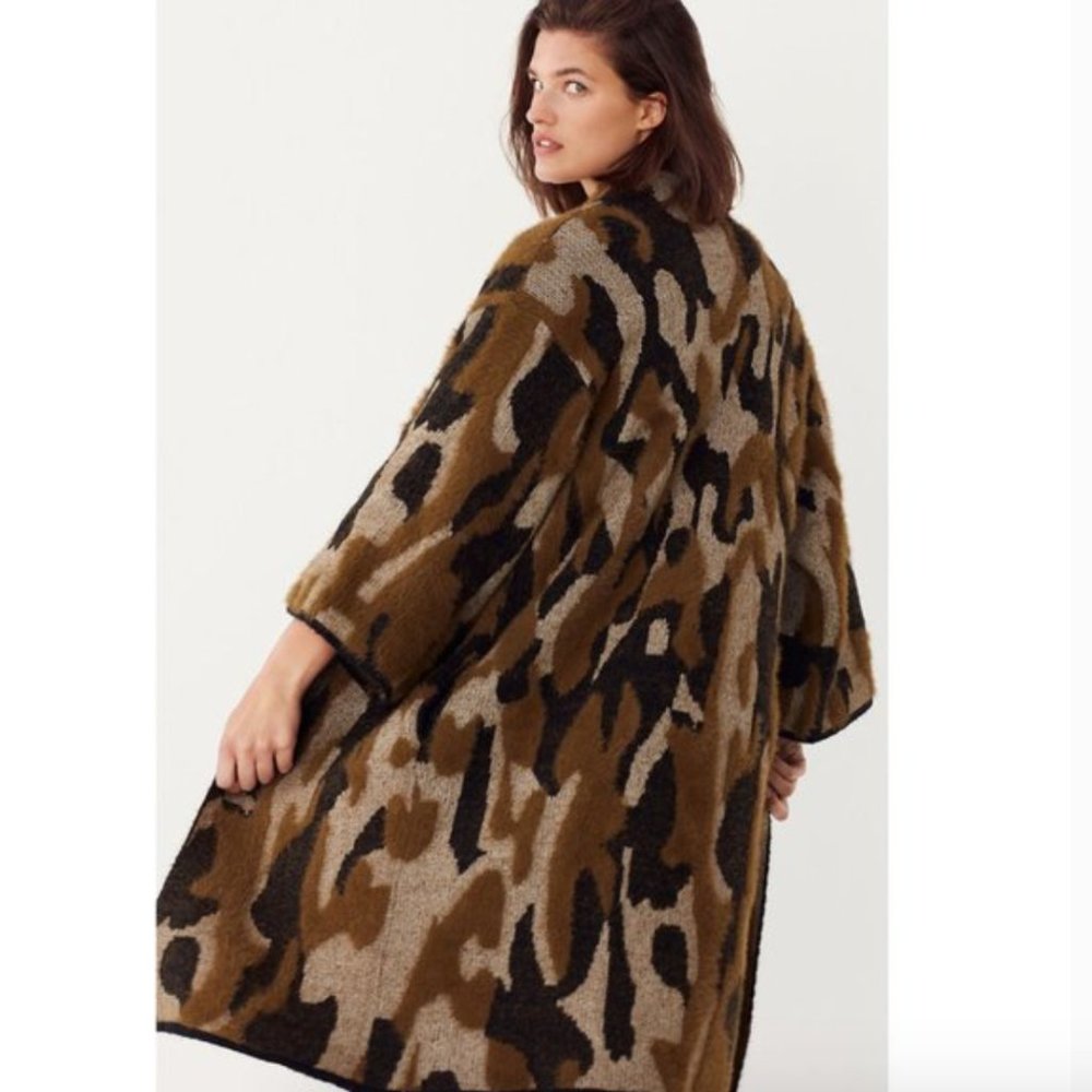 Anthropologie Camo Eyelash Duster Kimono Sweater